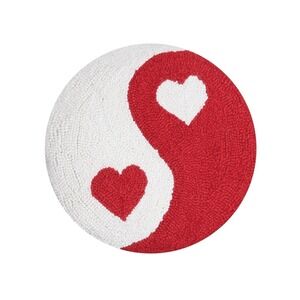 Peking Handicraft Yin & Yang Hearts Round 14" Wool Hooked Accent Throw Pillow